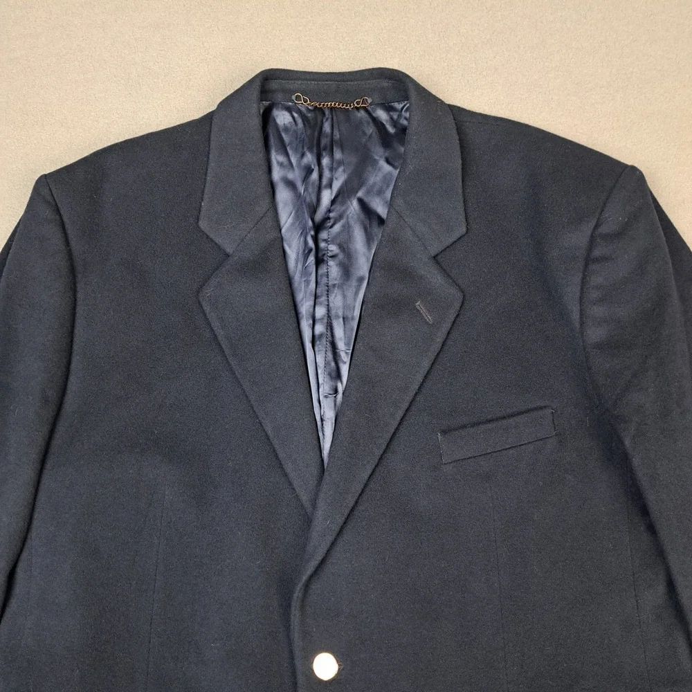 Vintage Wool Cashmere Blazer Men's 48R Black Gold Buttons Powerscourt Jacket 90s